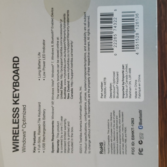 Toshiba Wireless Keyboard Windows Optimized. - Picture 4 of 11